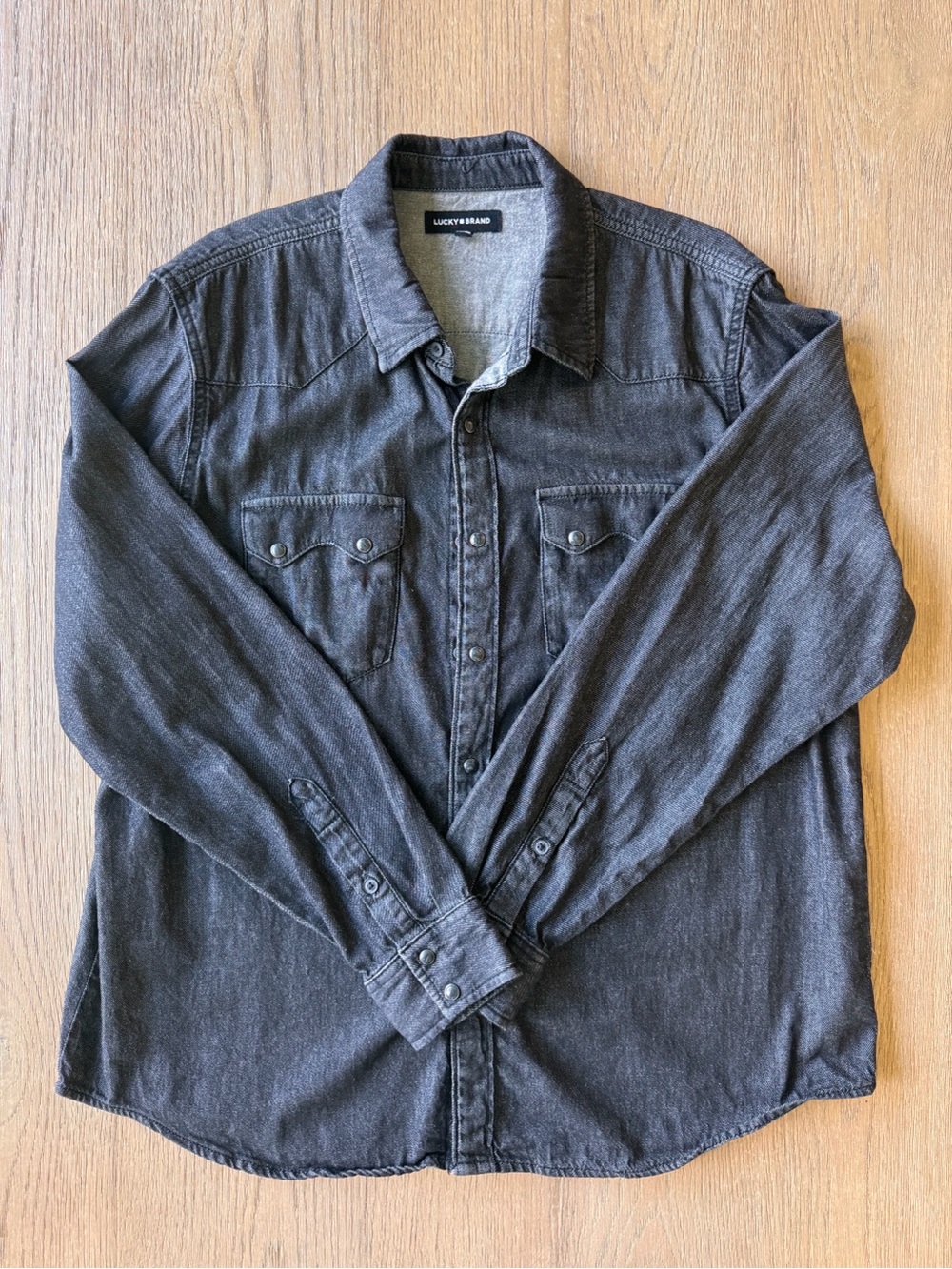 Lucky Brand Men's Dark Charcoal Denim Snap Button-Down Shirt